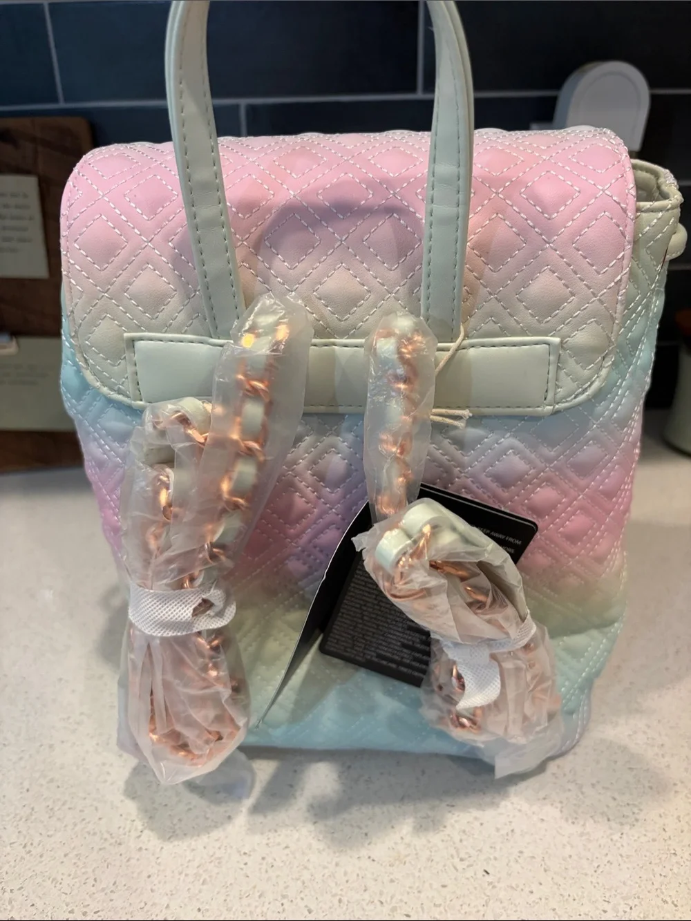 Loungefly Disney Pastel Gradient Quilted Backpack with Faux Rose-Gold Pins NWT